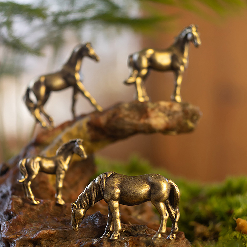 Antique Miniature Animal Ornaments Figurines Vintage Brass Mini Animals Statue Desk Ornaments Home Feng Shui Decor Crafts
