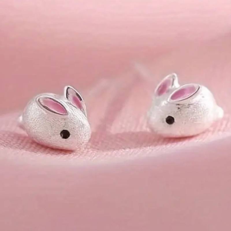 Huitan Minialist Cute Pink Enamel Rabbit Cute Stud Earrings for Lady Daily Party Charming Accessories Fresh Style Animal Jewelry