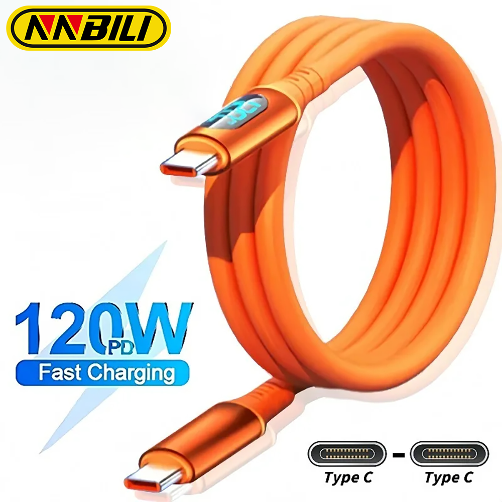 NNBILI 6A USBC To Type C Fast Charging 120W USB Type C LED Digital Display Cable For Charge Cord