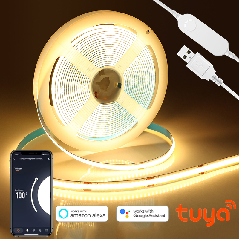 ZigBee COB LED Strip Smart Tuya Alexa Lights USB 5V Dimmable Neon LED Tape With WIFI Controller Home Room Kitchen Cabinet Decor