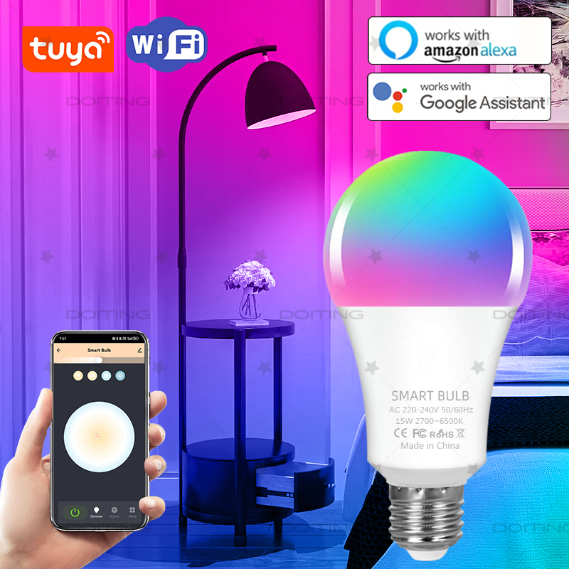 Tuya E27 WIFI Smart Life Light Bulb RGB 15W 18W Color Changing LED 220V APP Compatible with Alexa Home Voice Control
