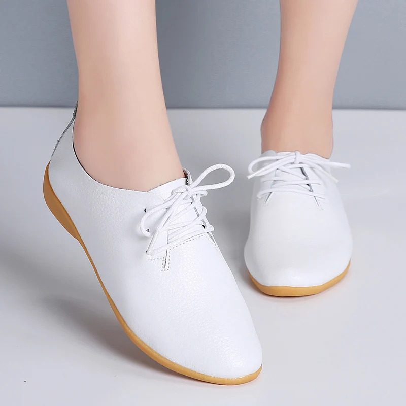 New Women'S Large-Sized 100% Genuine Leather Casual Spring And Autumn New Work Leather Shoes And Mom Loafers