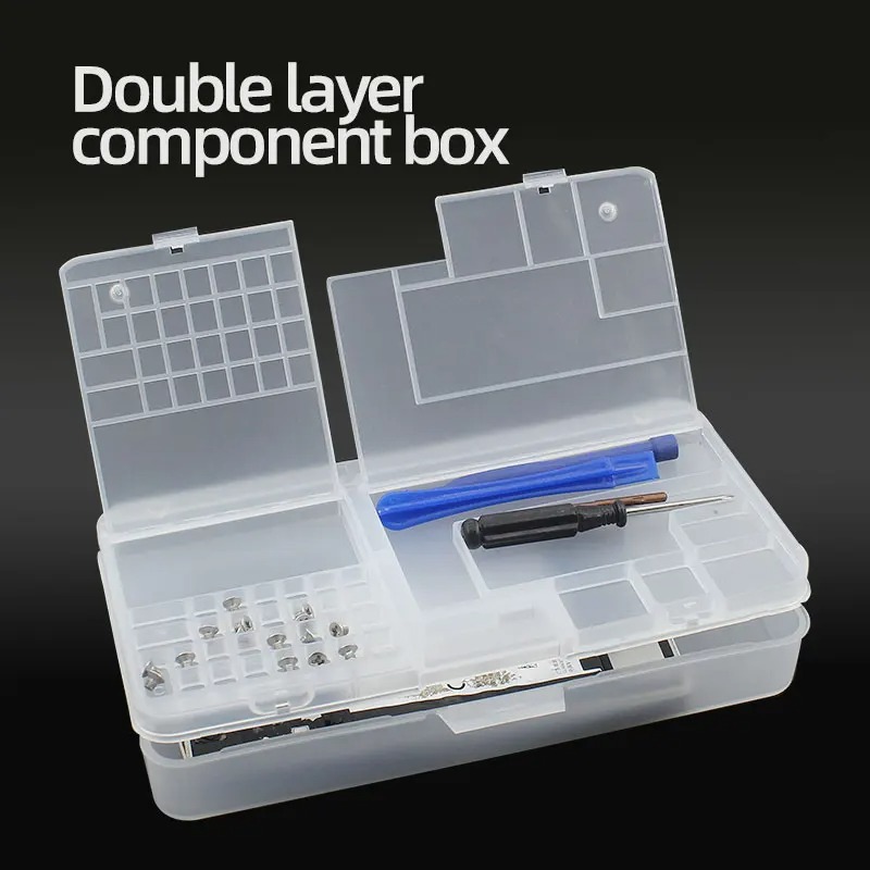 Transparent Plastic Storage Box, Multi-Grid Tool Organizer for Electronic Components, Small Screws & Accessories