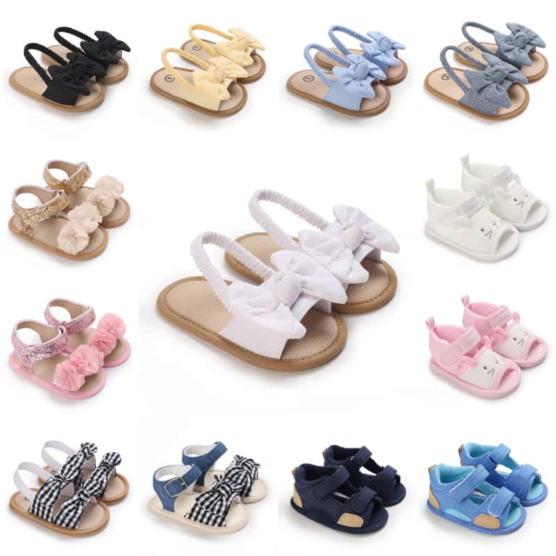 Cute Dot Lattice Bowknot Print Summer Baby Girl Soft Sole Prewalker Sandals 0-18M