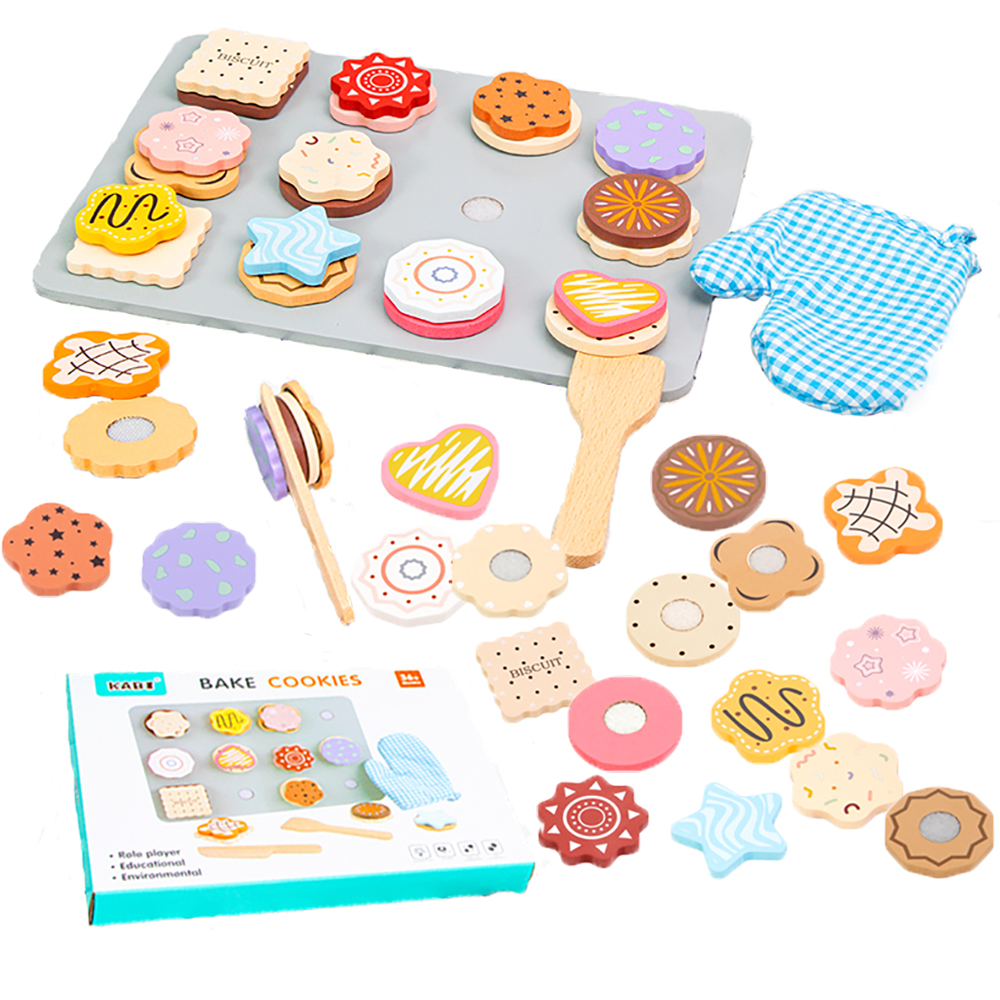 Wooden Cookie Play Food Set for Kids Kitchen Accessories Food Toys Pretend Play Slice and Bake Toddler Learning Toys