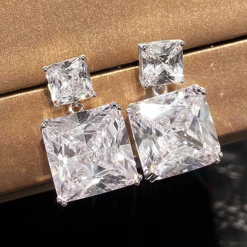 Huitan Simple Gorgeous Drop Earrings Female Engagement Accessories with Bright Zirconia Luxury Lady Bridal Wedding Jewelry