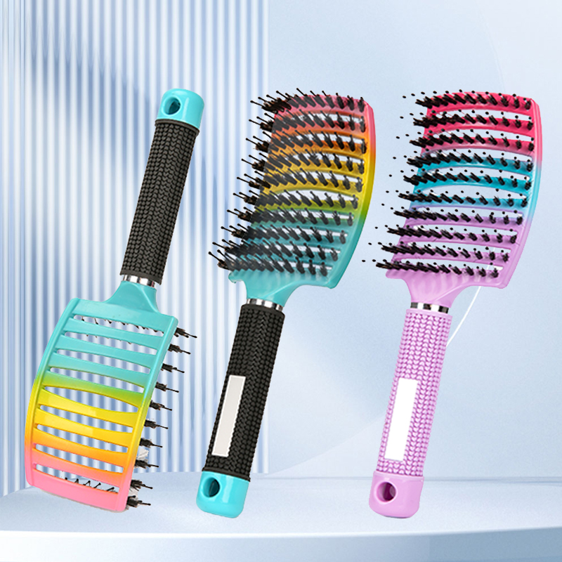 1pcs Detangling Curved Vented Boar Bristle Hair Brush Magic Scalp Massage Comb Hollow Out Anti-static for Wet Curly Hair Salon