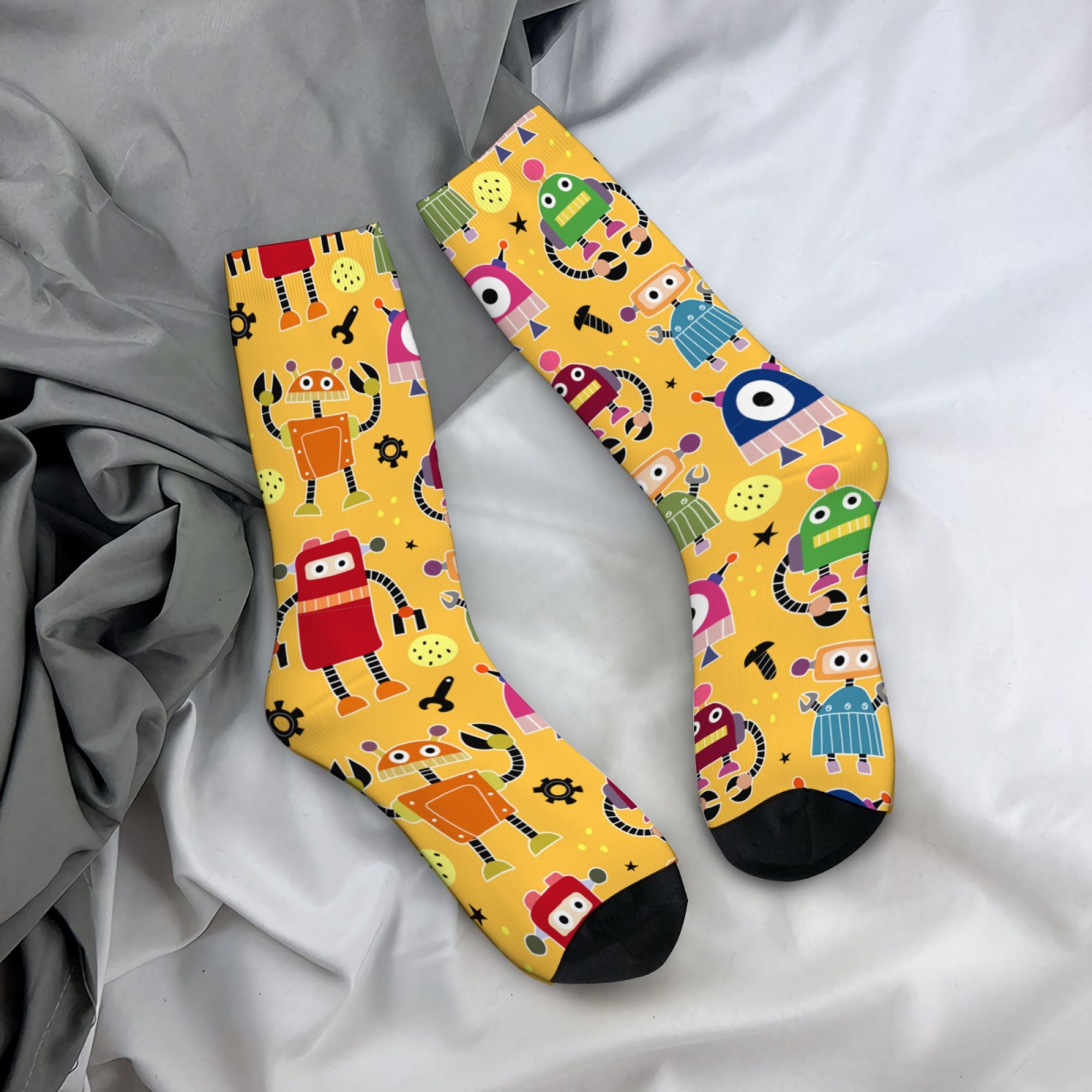 Cute Cartoon Robot Happy Socks Novelty Funny Men's Socks Harajuku Style Street Hip-Hop Fashion Socks Outdoor Casual Sports Socks