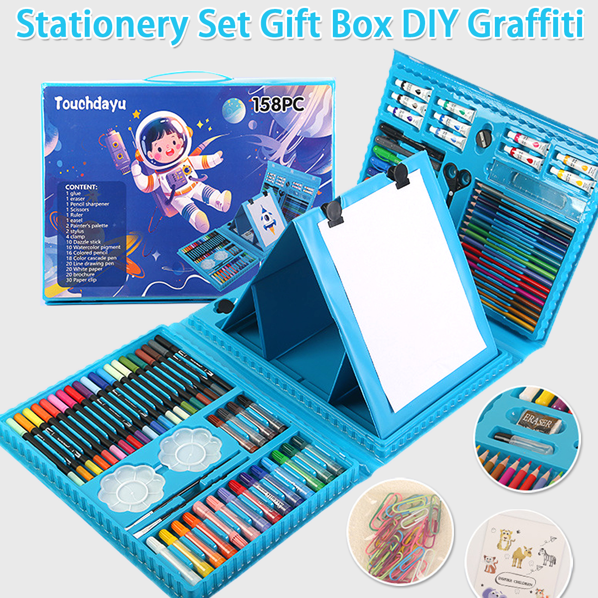 158 - Piece Blue Kids' Art Set with Easel - Includes Drawing Book & Sketch Copy, Ideal for Young Artists