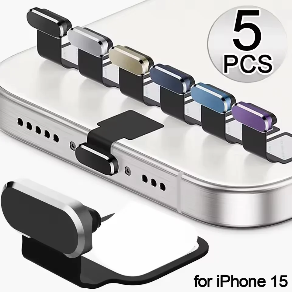 5/1PCS Universal USB Type C Charging Port Protectors Dust Plug for IPhone 15 Pro Max 15 Plus Metal Dustplugs Stopper for