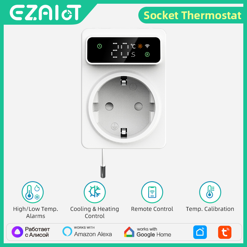 WiFi Tuya Socket Thermostat Plug 220V Digital Temperature Controller Remote Timer Switch Cooling Heating Outlet Alexa