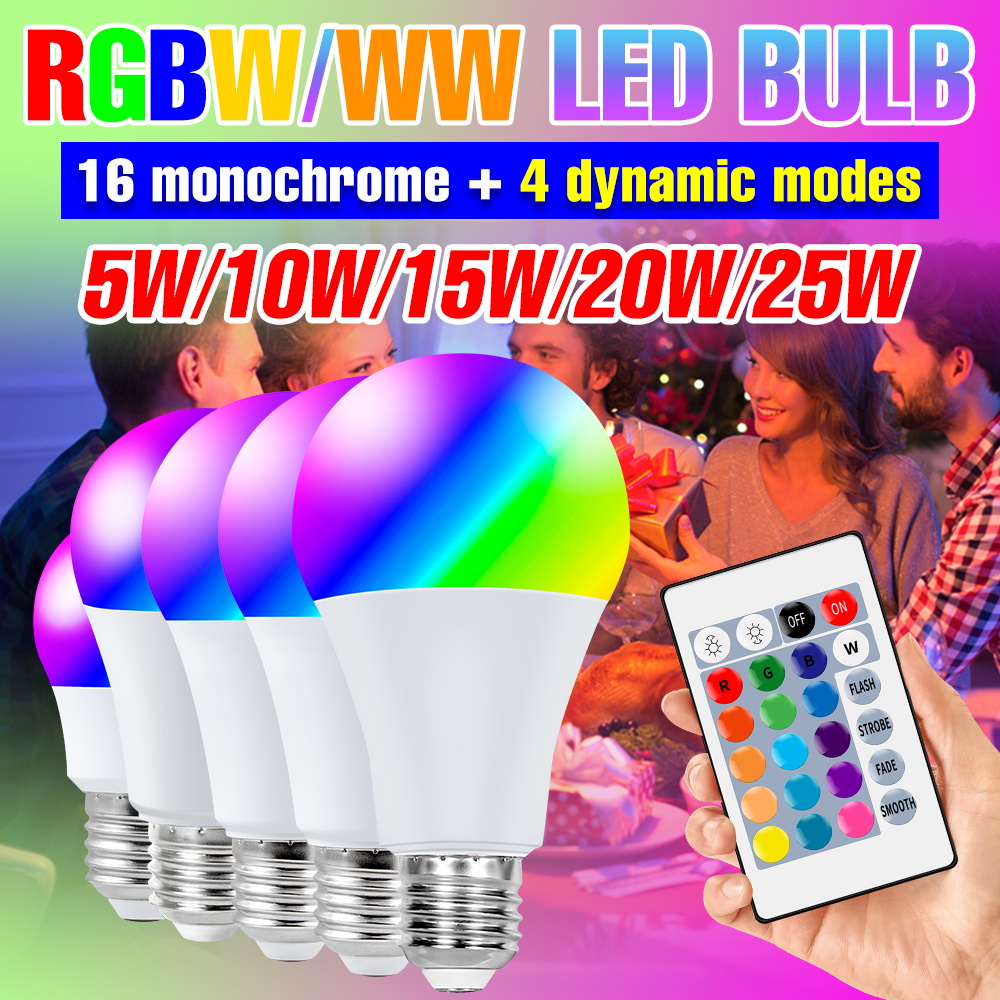 25W RGB Bulb LED Mood Lamp 16Colors E27/E26 Ceiling Lamp 220V Home Party KTV Bar Colorful Atmosphere Decor Lighting
