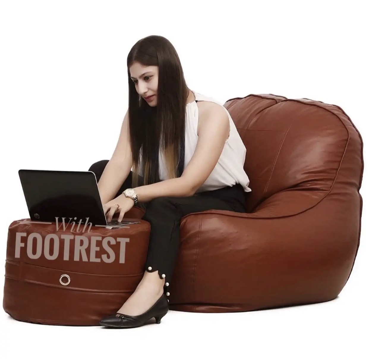 Unique premium Lounge Chair with Footrest, (SIZE XXXL) (color Brown) With Beans.