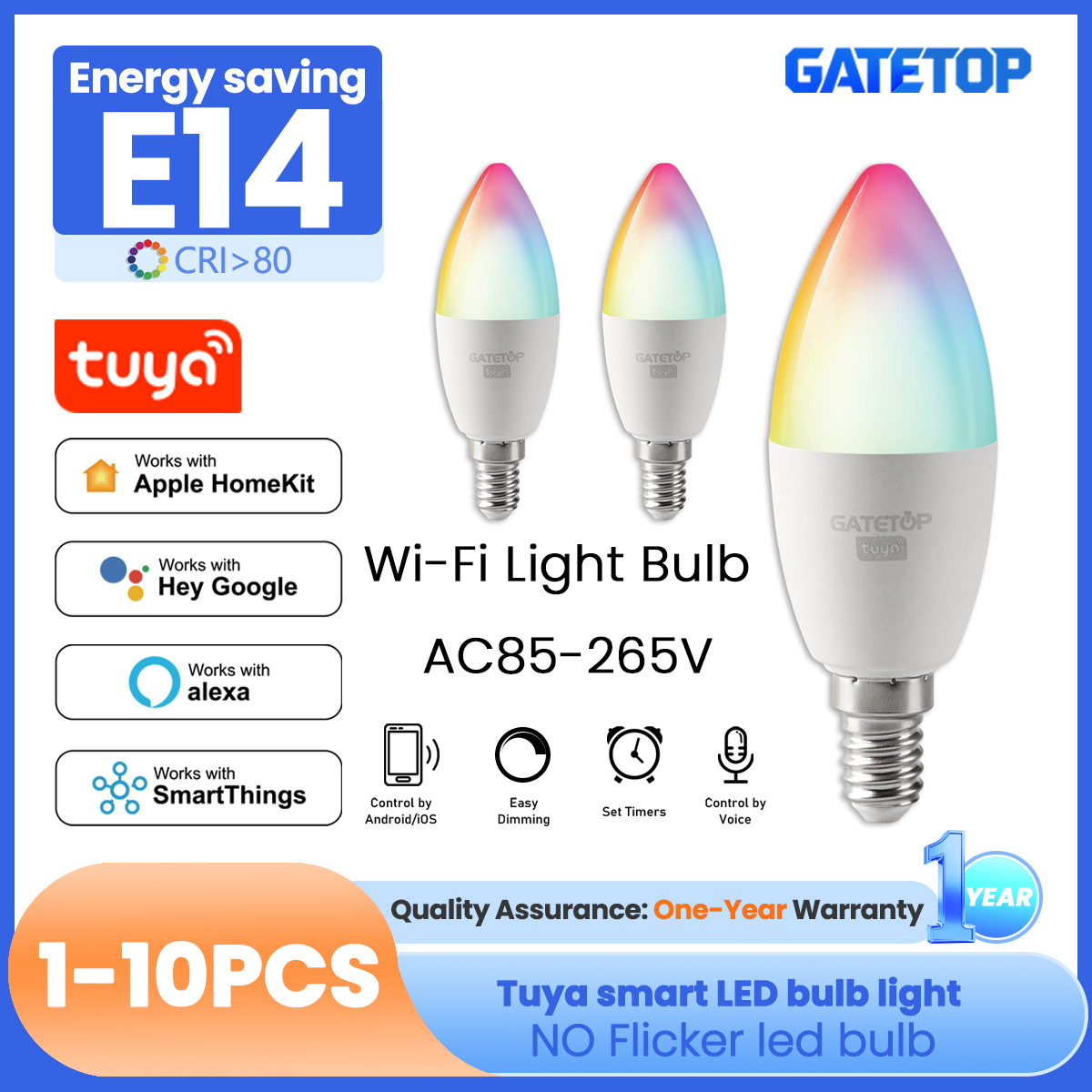 1-10PCS T37 E14 Wifi Led Bulb Smart RGB Tuya Light 6W CW WW Candle Lamp with Alexa Home Yandex Alice Smartthings