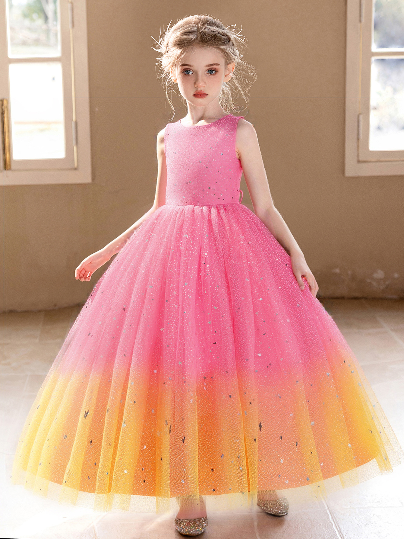Tween Girl Dress Elegant Pink Crooked Yellow Flower Girl Dress Pearl Bow Dress Princess Skirt Ceremony Birthday Party