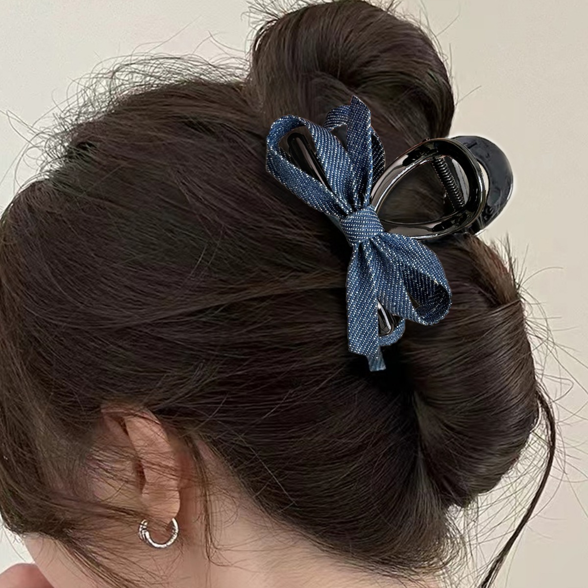 1pc new hair doodad, plain jean bow hair grabber, baket snazzy hair clip, shark clip.