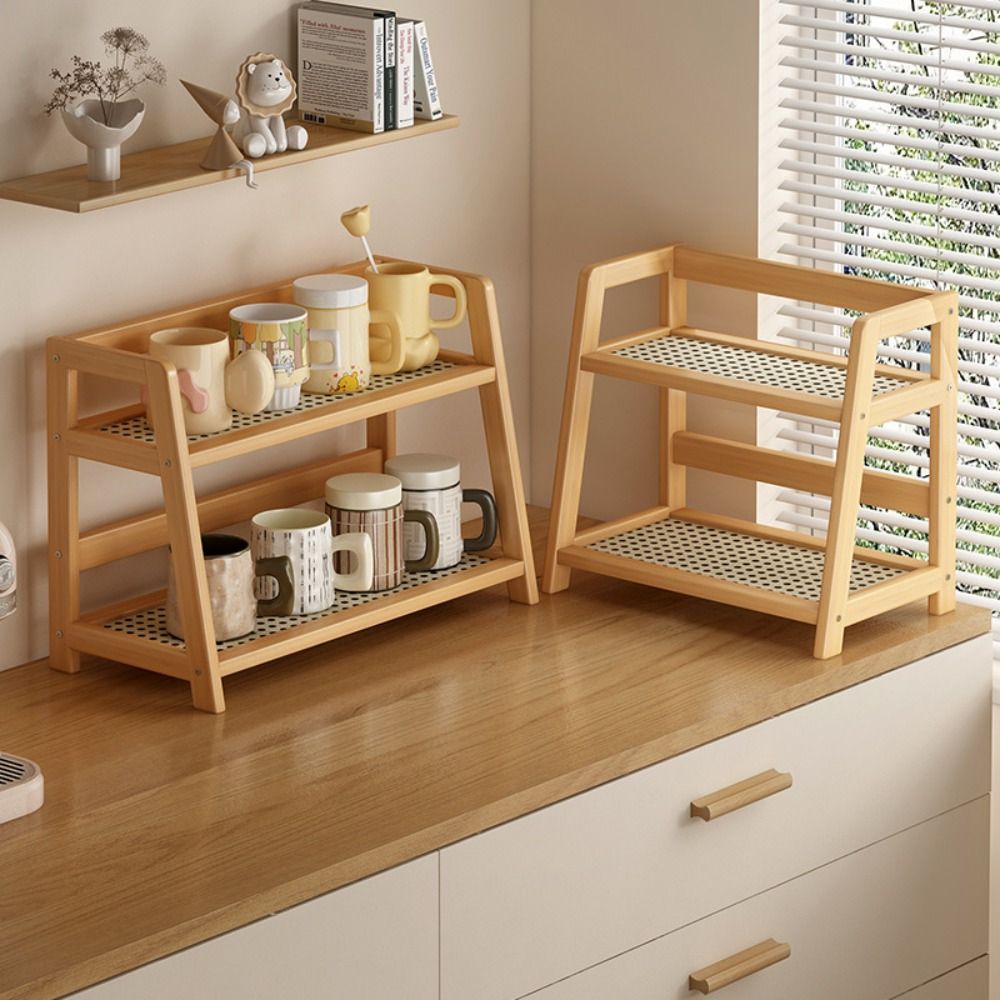 New Fashion 2 Layer Wooden Storage Shelf Multipurpose Countertop Organizer Durable Bamboo Storage Shelf Kitchen Rack