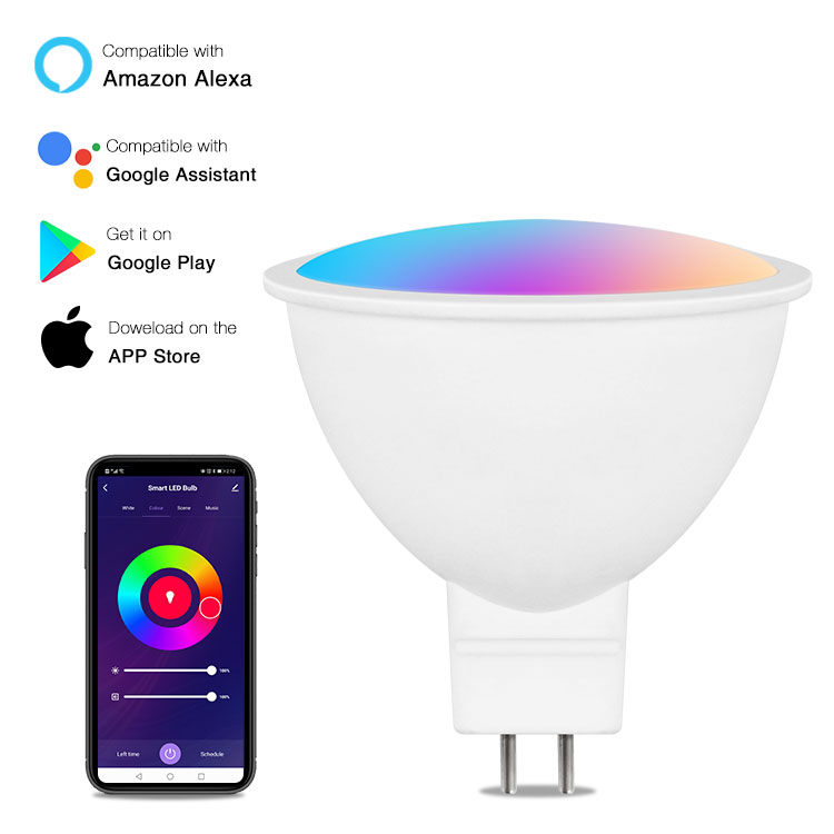 Suidhome Smart LED Bulb WIFI Connect GU5.3/MR16 DC12V Mini Spotlight 5W Lamp Work With Alexa Google Home RGBCW Color Changing lightify
