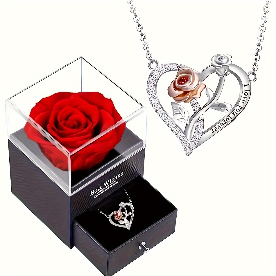 I Love You Forever Necklace With Cute Bear Rose Flower Box For Girlfriend Birthday Romantic 2024 New Fashion Jewelry