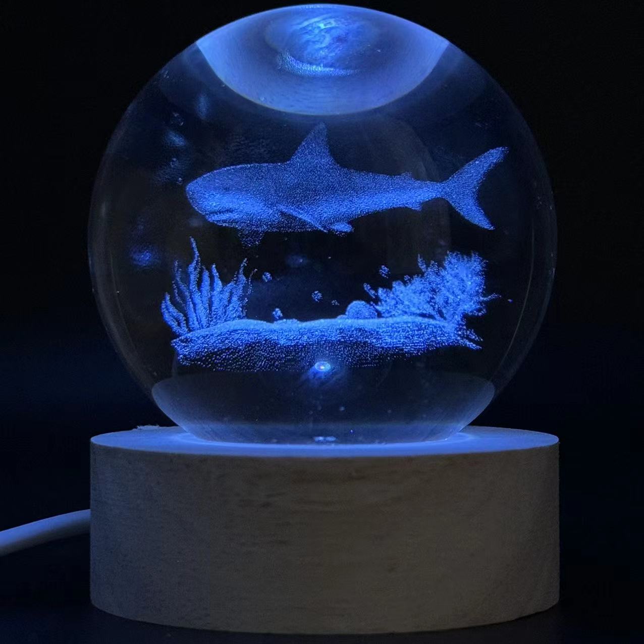 1pc 3D Ocean Shark Crystal Ball Color Laser Carved Nightlight, Holiday , for Friends, Colleagues, Wife, Parents, ,