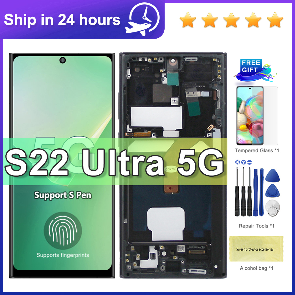 S22 Ultra Super AMOLED Screen for S22 Ultra 5G S908B S908B/DS Lcd Display Digital Touch Screen with Frame Parts