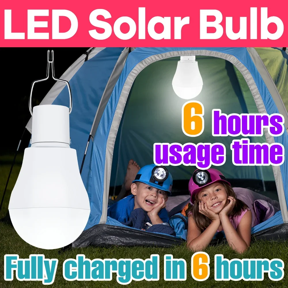 LED Solar Light Bulb Portable 5V USB/Sunshine Charging Outdoor Camping Hanging Shed Lamp Tent Fishing Night Emergency Lighting