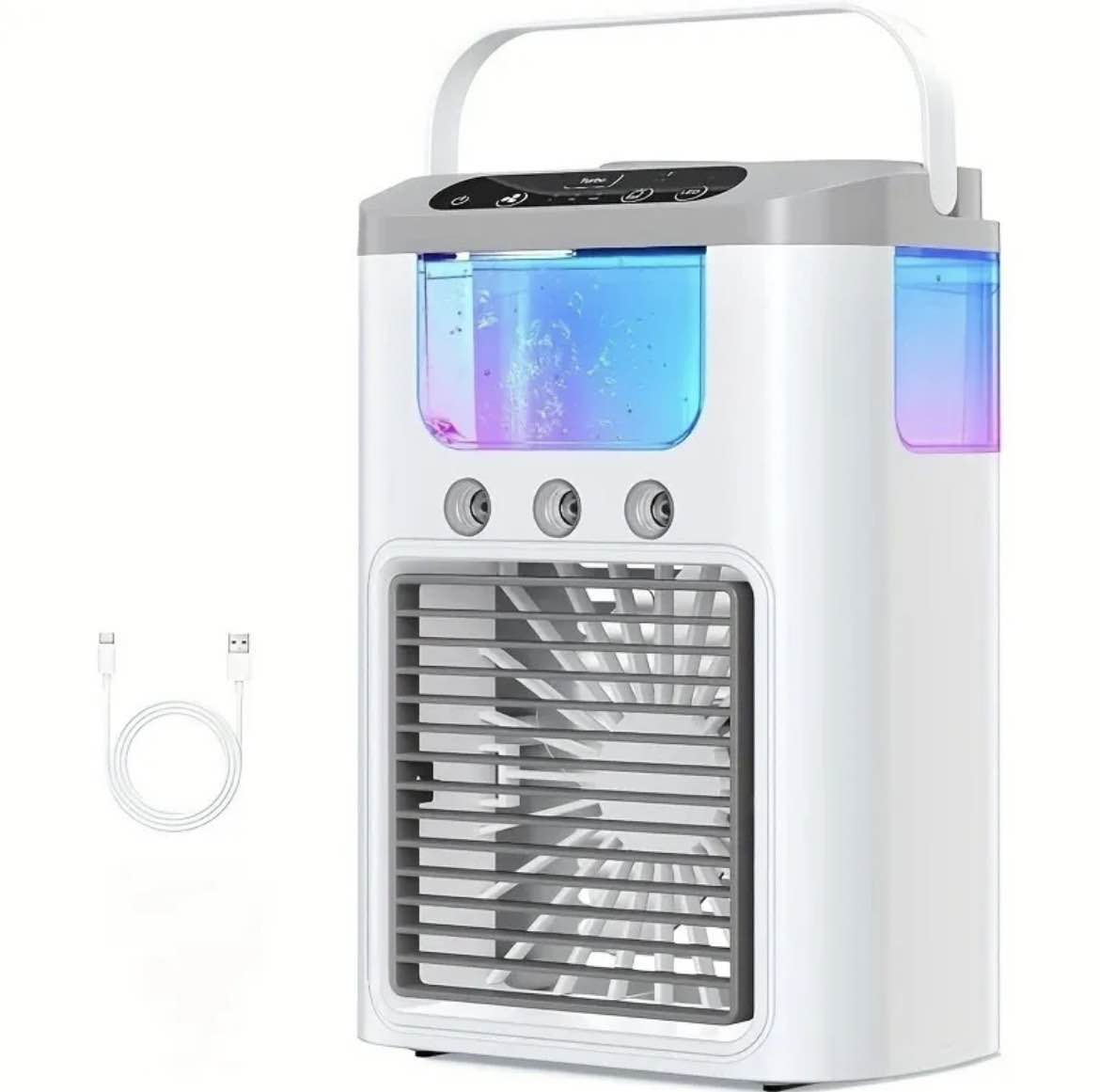 Mini Portable Air Cooler Desktop Personal Fan with LED Display - Silent USB Cooling Fan for Home Office Bedroom - Compact Evaporative Air Cooler with 3 Speed Settings