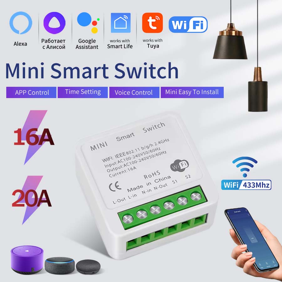 16A Tuya WiFi smart switch Circuit breaker switch support Smart Life APP Compatible with Alexa and