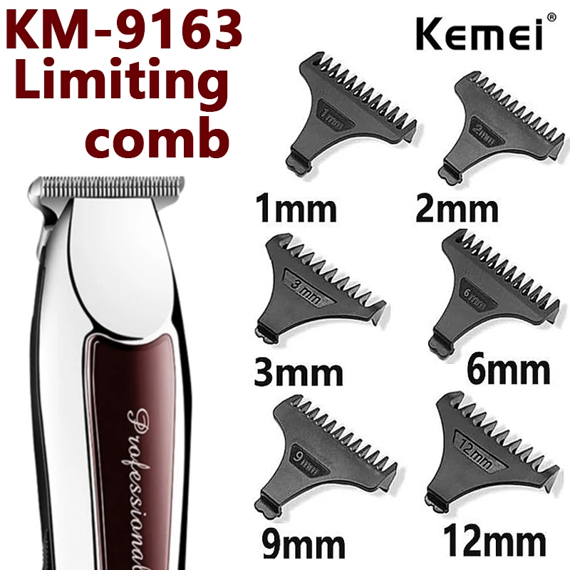 Kemei 6Pcs/Set Original KM-9163 Hair Clipper Limit Comb Guide Attachment Size Barber Replacement 1/2/3/6/9/12mm