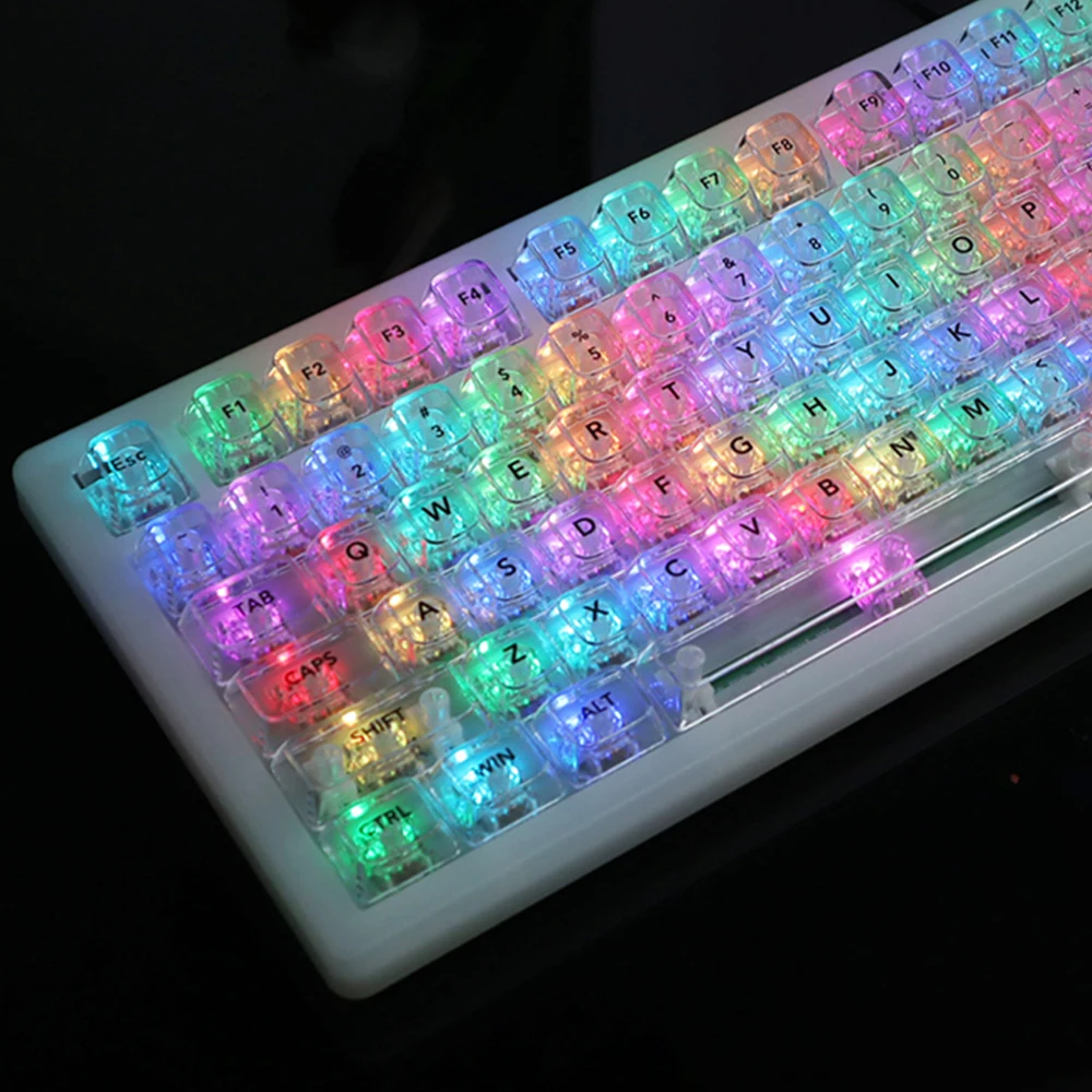 2026 New 115 Keys OEM Profile Colorful Full Transparent Keycaps PC Clear Gaming Mechanical Keyboard Key Caps for MX Switches