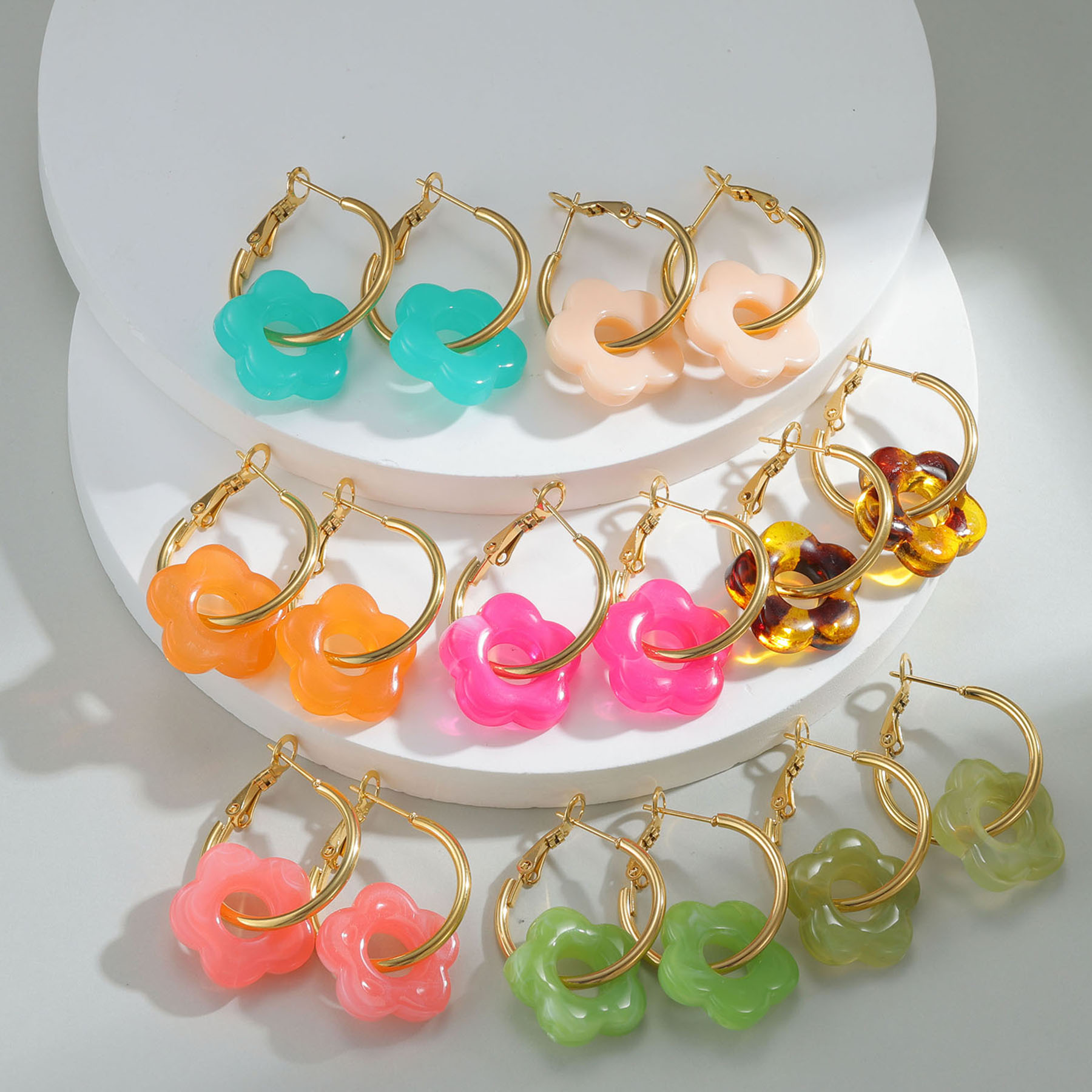 Multicolor Summer Hot Selling Acrylic Small Flower Earrings Women Sweet Cute Gold-plated Stainless Steel Daily Party Jewelry