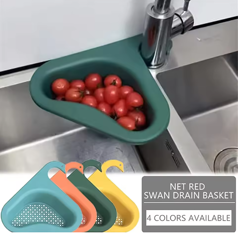 Kitchen Sink Drain Strainer Basket Leftover Garbage Filter Swan Shape Hanging Vegetable Washing Drainer Triangular Storage Rack