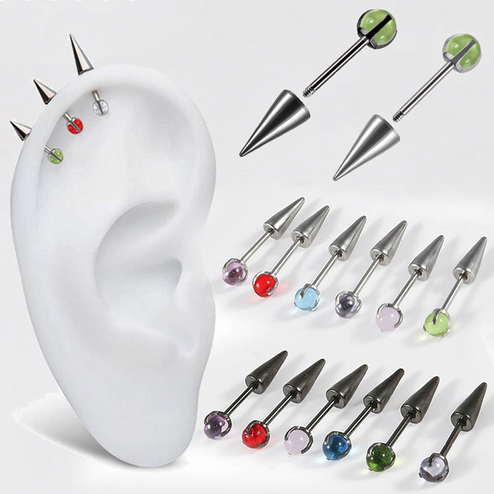 1PC Stainless Steel Round Multiple Colors Zircon Ear Cartilage Tragus Screw Spike Helix Earrings Piercing Body Jewelry 20G