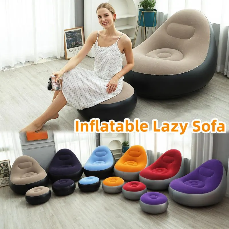 Inflatable Lazy Sofa Chair PVC Flocking Foldable Sofa With Slip-on Lunch Lounge Chair Set - image 1