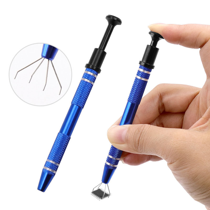 Prong Grabber Tool Pick Up Tool with 4 Prongs IC Chips Gems Pickup Holder Diamond Claw Tweezers for Small Parts