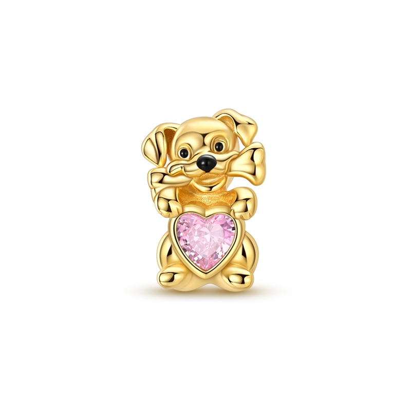 New 925 Sterling Silver Golden Cute Puppy Charms Beads Zircon Dangle Fit 3mm Original DIY Women Birthday Jewelry