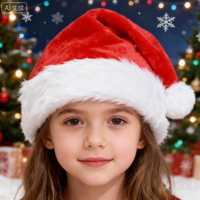 1PCS Santa Hat Boys Girls Fluffy Red Santa Hats Set With Plush Brim And Liner For Kids Christmas New Year Party Supplies Gift
