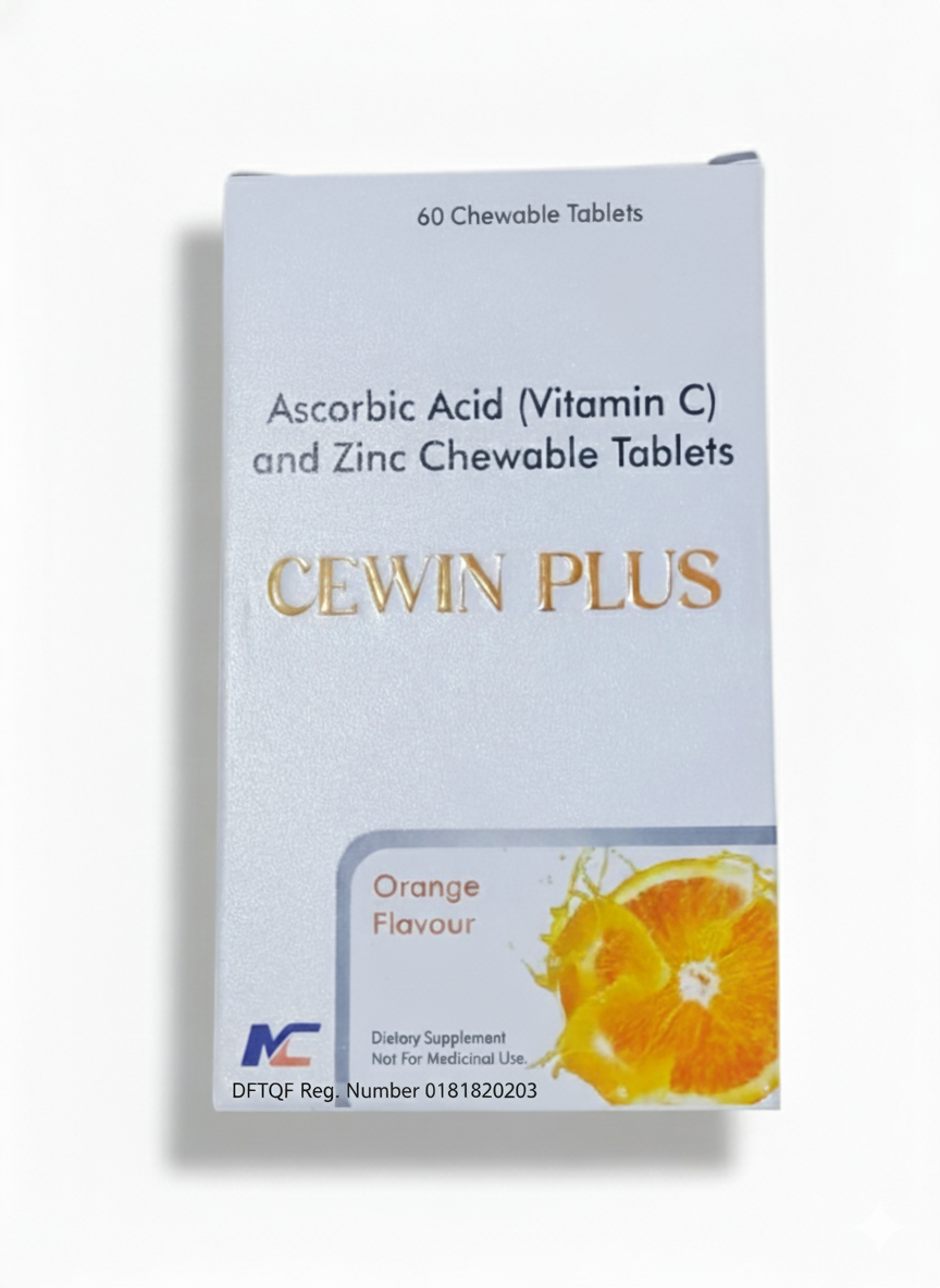 Cewin Plus Ascorbic Acid (Vit C) 500 MG Zinc 22.5 MG and Vitamin D3 2000 i u 60 Chewable Tablets