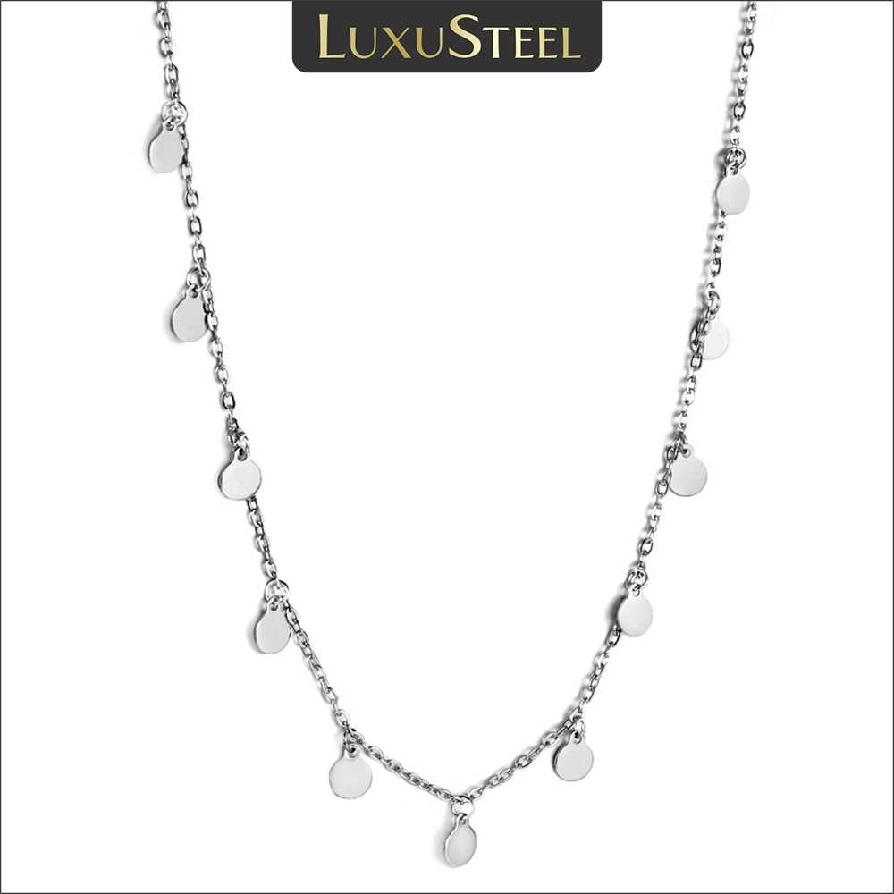 LUXUSTEEL Simple Stainless Steel Round Small Coin Pendant Necklace For Women Silver Color Waterproof Geometric Charm Collars