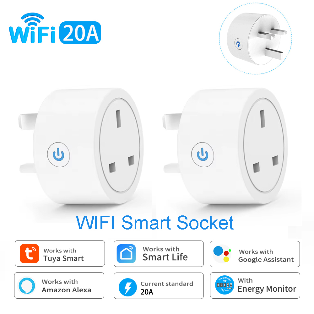 UK Plug WiFi Tuya Smart Socket with Metering Timer Countdown Switch Support Smart Life App Alexa Home Voice Control