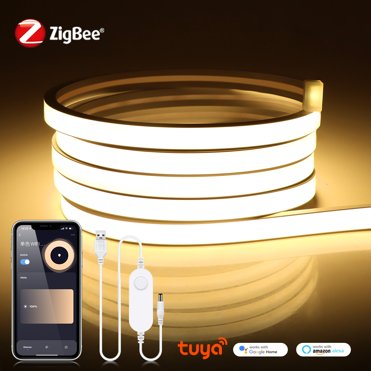 ZigBee Neon LED Strip COB Dimmable Lights Tuya Wifi Intelligent Switch Wall Lamp Smart Home Automation Works With Alexa