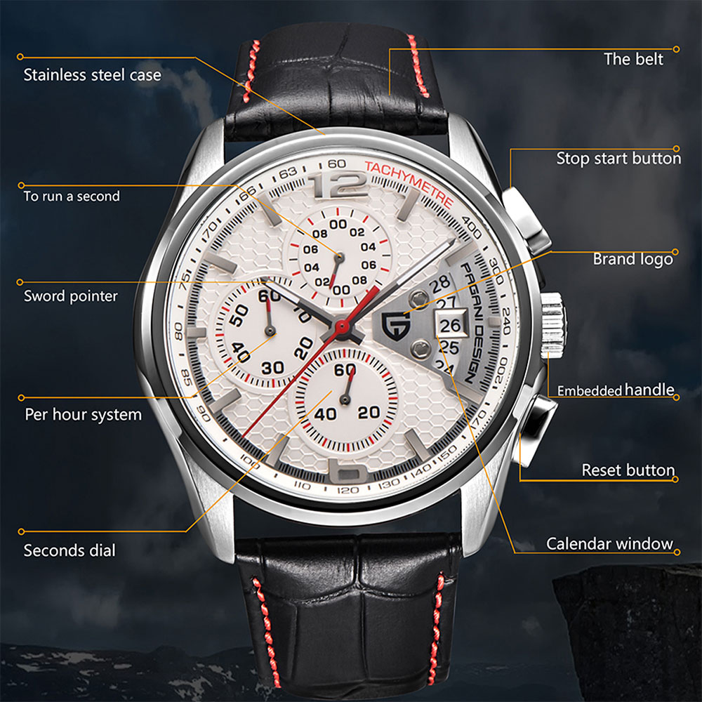 PAGANI DESIGN New 40mm Quartz Watch Men Business Wristwatch Chronograph Men Watches VK63 Waterproof Watch for Men PD-1644