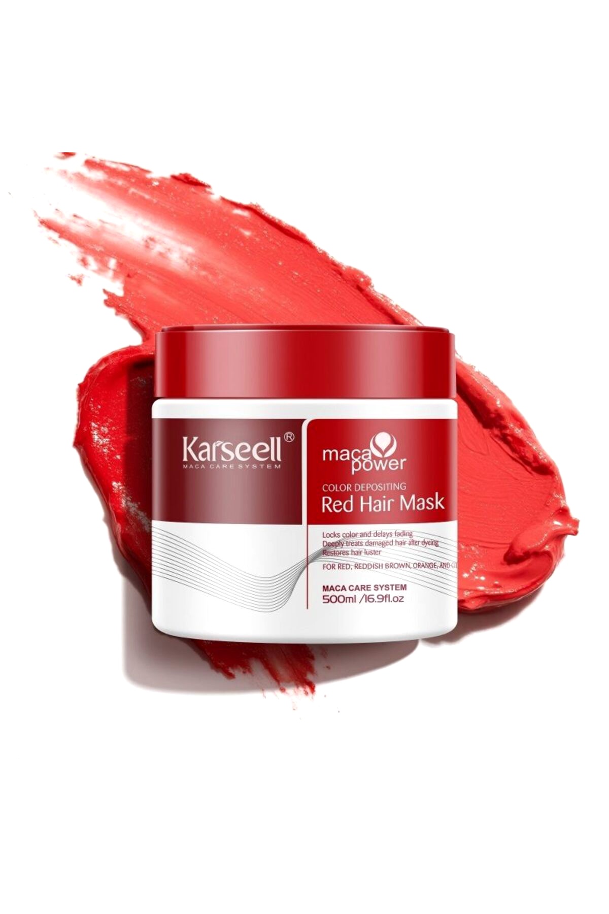 Karseell Maca Power Color Depositing Red Hair Mask 500ml | Color Protect Hair Treatment | Nourishing Repair Mask for Red, Brown-Red & Orange Dyed Hair | Anti-Fade Color Care
