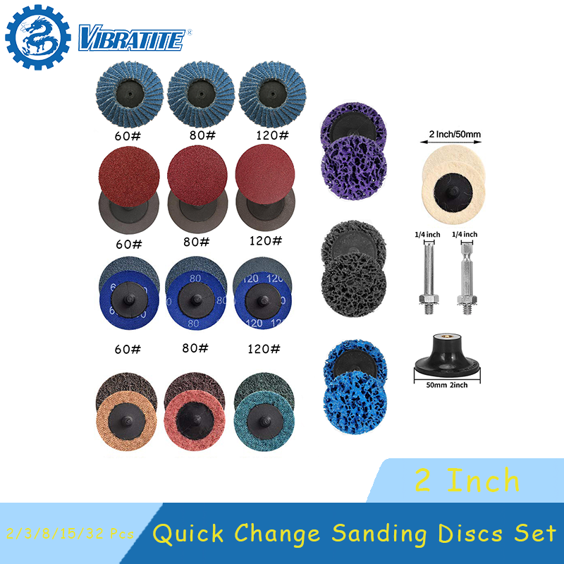 Quick Change Sanding Discs Set 2 Inch 2/3/8/15/32 Pcs Wool Felt with 1/4" Holders for Conditioning Burr Rust Paint Removal