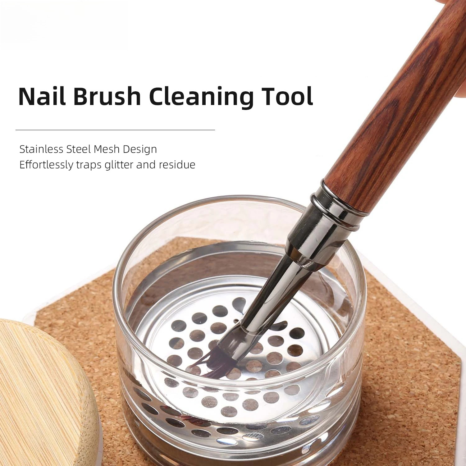 Nail Brush Cleaner Cup Wash Pen Brush Cup with Stainless Steel Mesh Base Nail Drill Bits Cleaning Container Crystal Glass Cup pen gpt