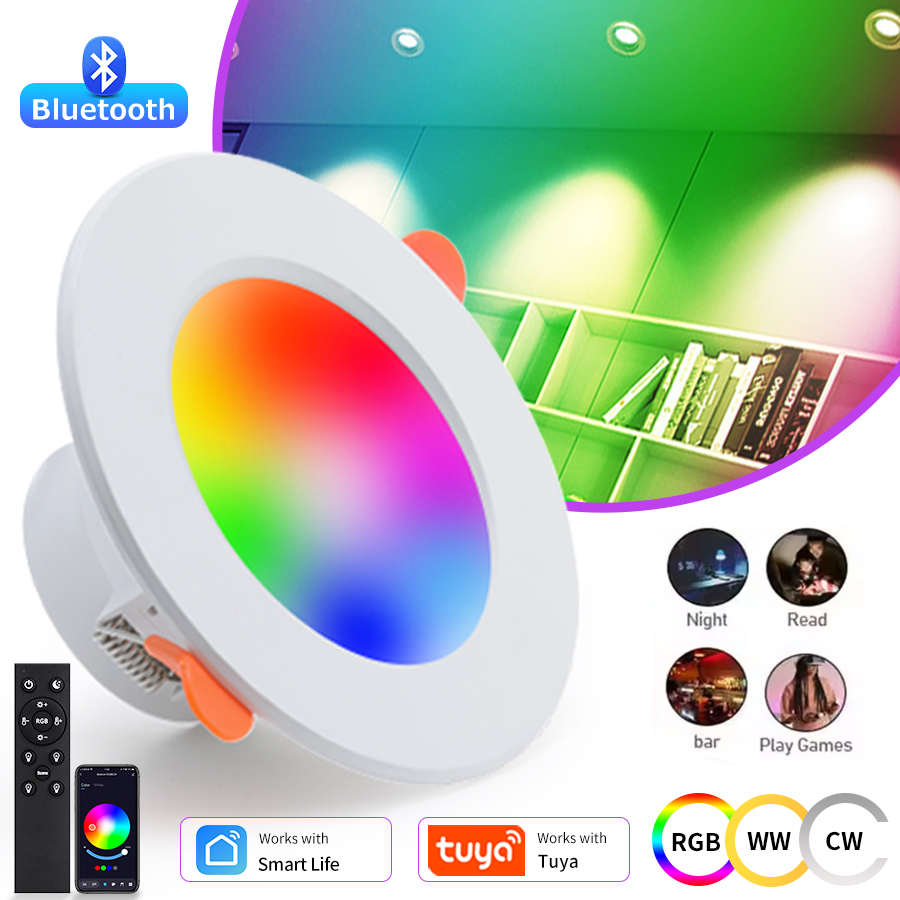 Tuya Smart Bluetooth LED Downlight 220V 10W Ceiling Lamp RF 2.4G Remote Group Control Bedroom Living Room Dimmable Down Light