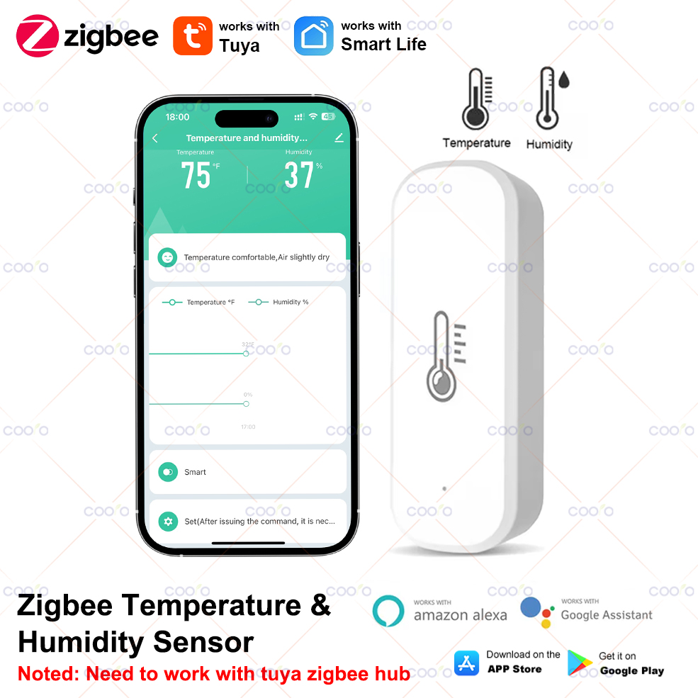 1 Piece Tuya Smart Home ZigBee Temperature and Humidity Sensor White Indoor Thermometer Monitor Works for Smart Life
