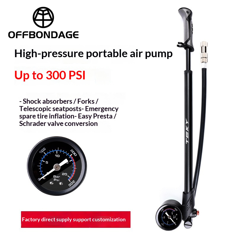 OFFBONDAGE 300PSI Bike Pump With Gauge Aluminium Alloy CNC Bicycle Hand Tire Air Inflator Schrader Presta Valve AV FV Cycling Ac