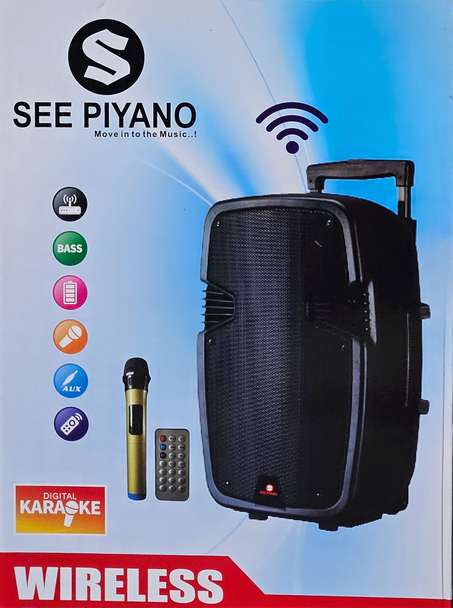 See Piyano 8 inch Rechargeable Bluetooth Trolly Speaker with Wireless Mic