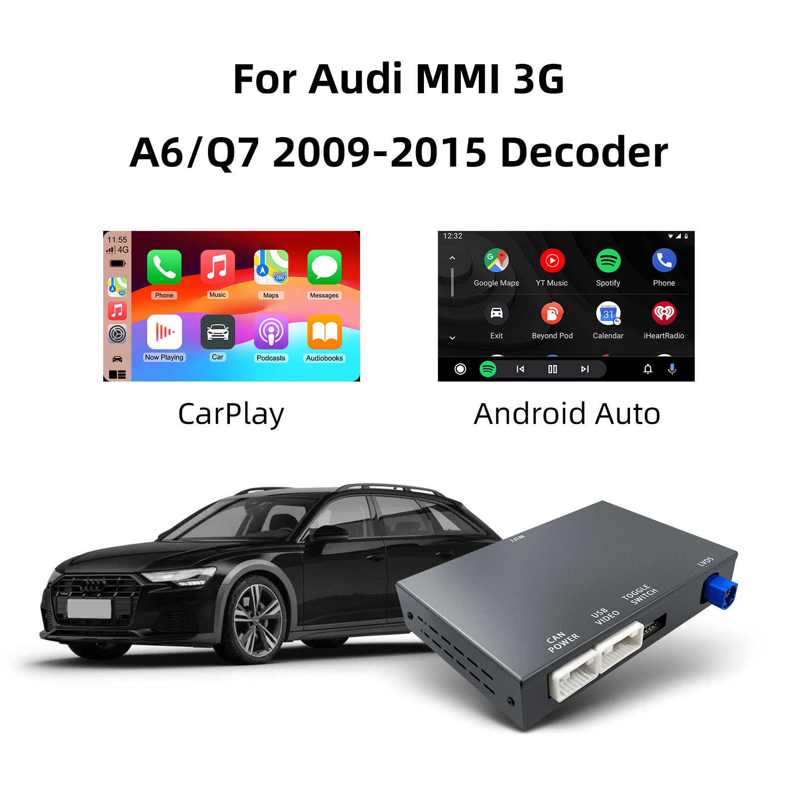 Ezonetronics OEM Screen Upgrade Decoder Box for Audi A6,Q7 2009-2015, 6.5"/7" Screen, MMI 3G with CarPlay & Android Auto